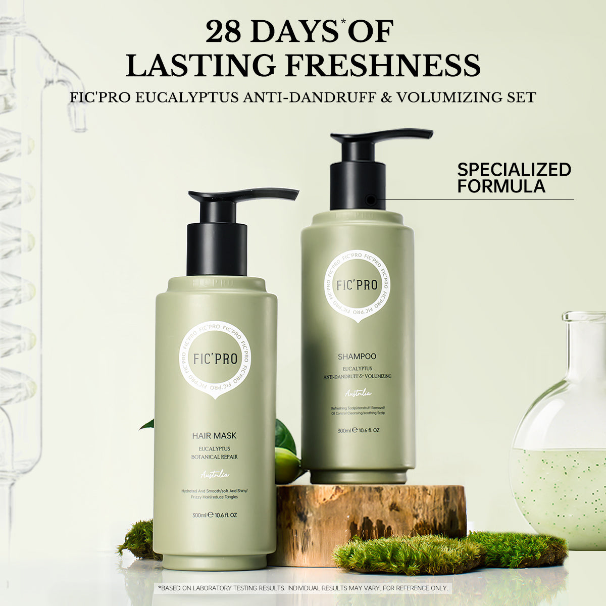 FIC'PRO Eucalyptus anti-dandruff shampoo and hair mask set for 28-day scalp freshness.