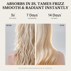 Before and after hair comparison showing FIC’PRO hair treatment mist for frizz control smoothness and stronger-looking hair