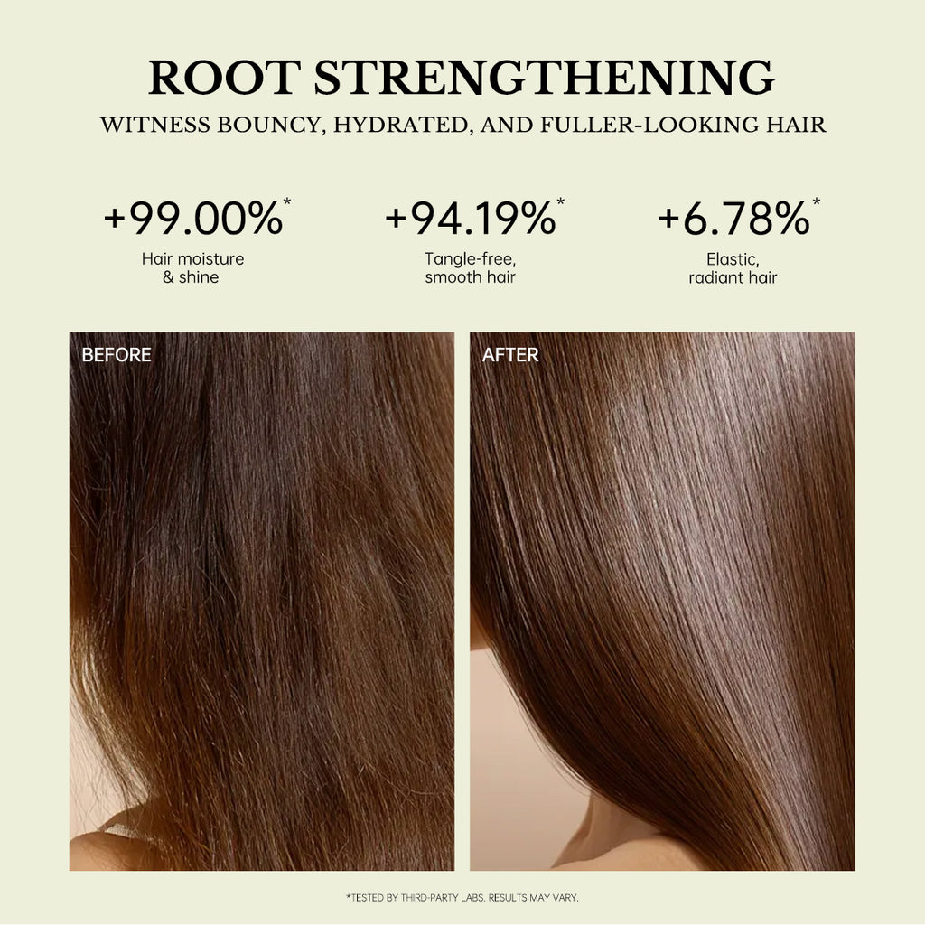 Before and after result of strengthening hair mask for damaged hair and smoother shine