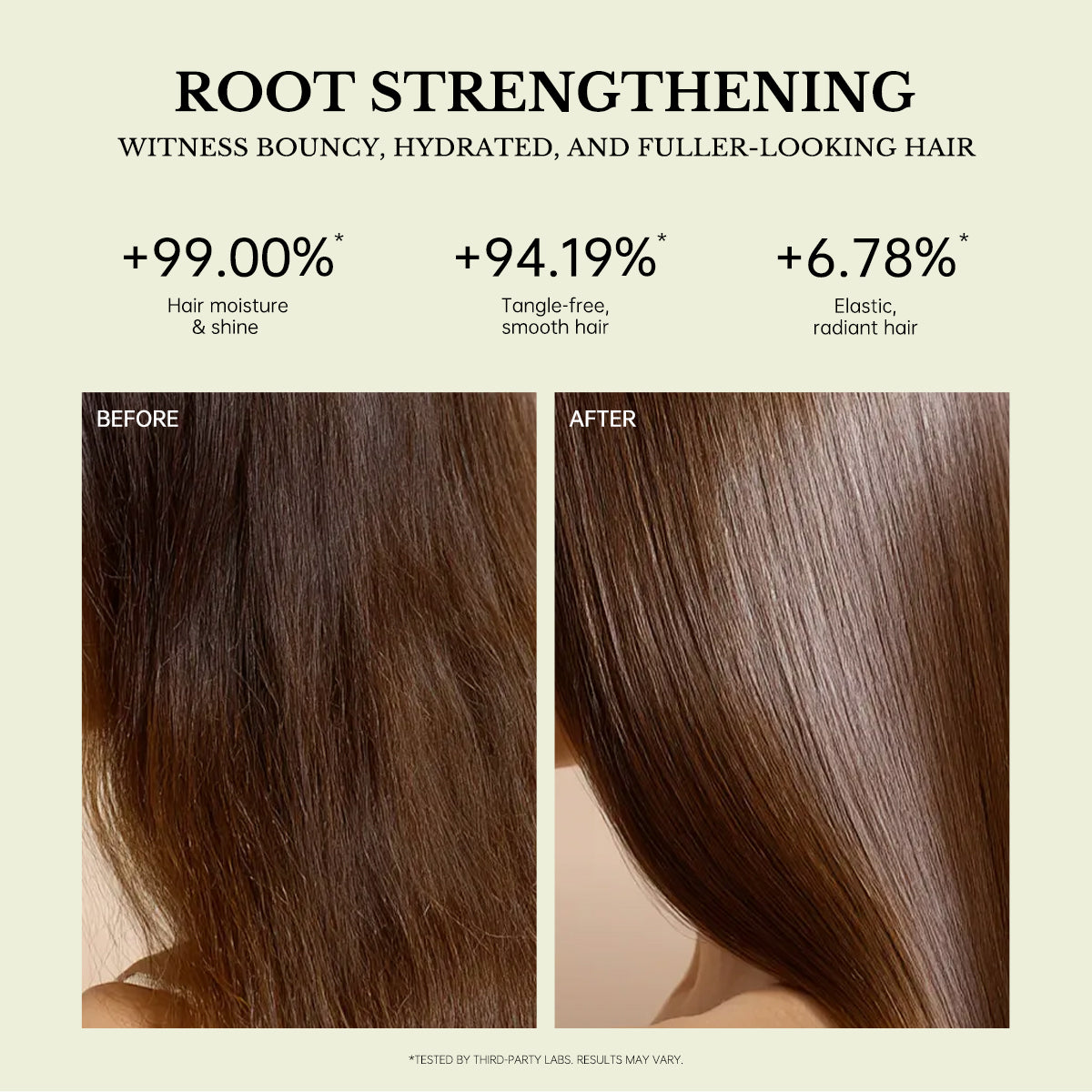 Before and after result of strengthening hair mask for damaged hair and smoother shine