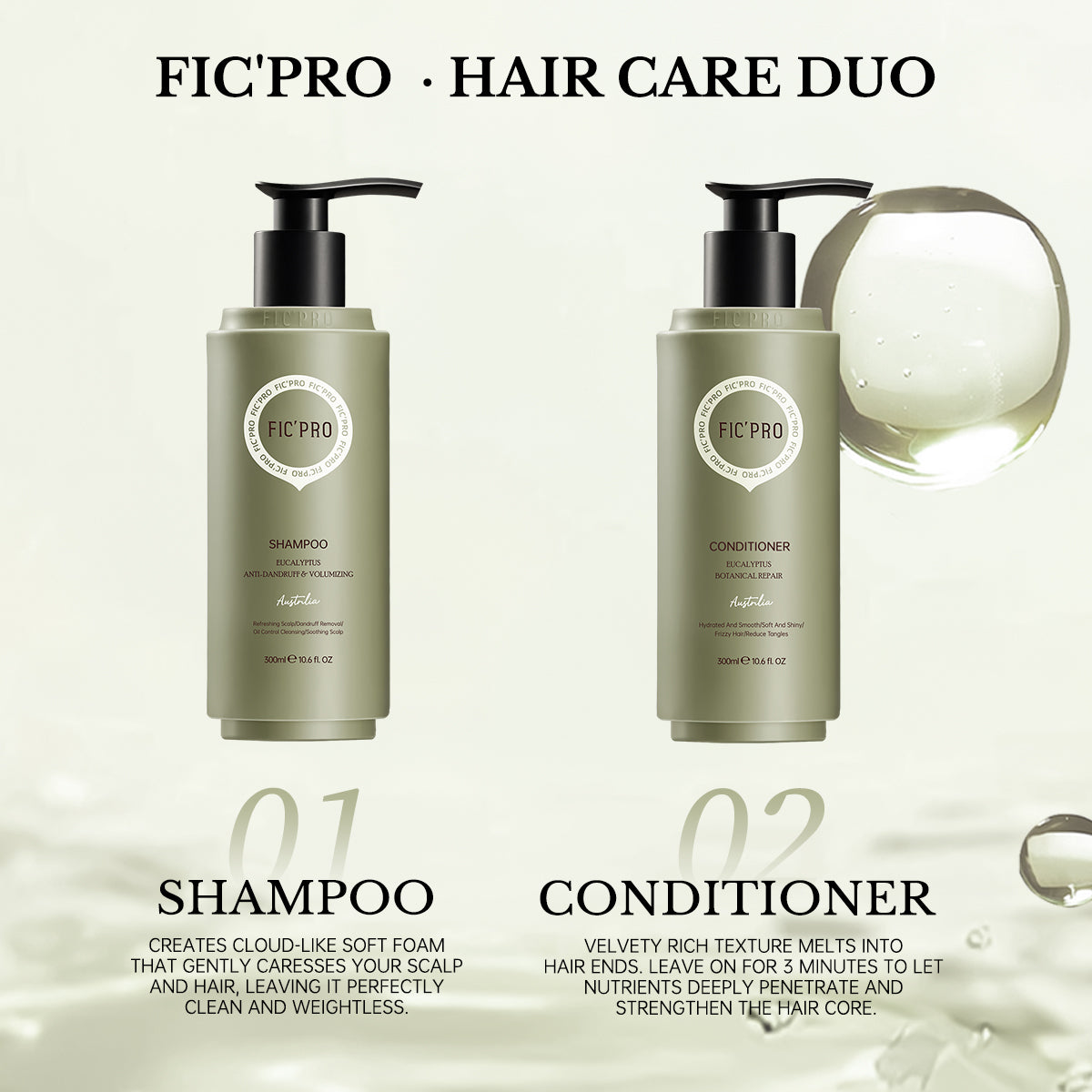FIC'PRO Eucalyptus Shampoo and Conditioner duo for a complete botanical hair repair routine