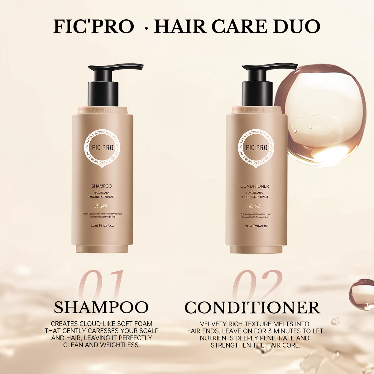 FIC'PRO Macadamia Conditioner for Dry & Damaged Hair - Professional Intensive Repair & Smoothing Treatment
